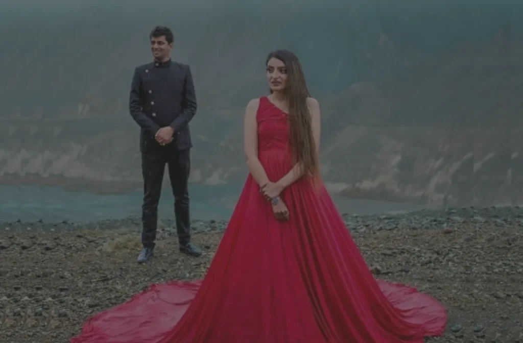 Red gown for pre-wedding photoshoot