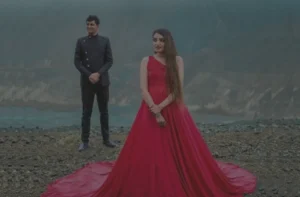 Red gown for pre-wedding photoshoot